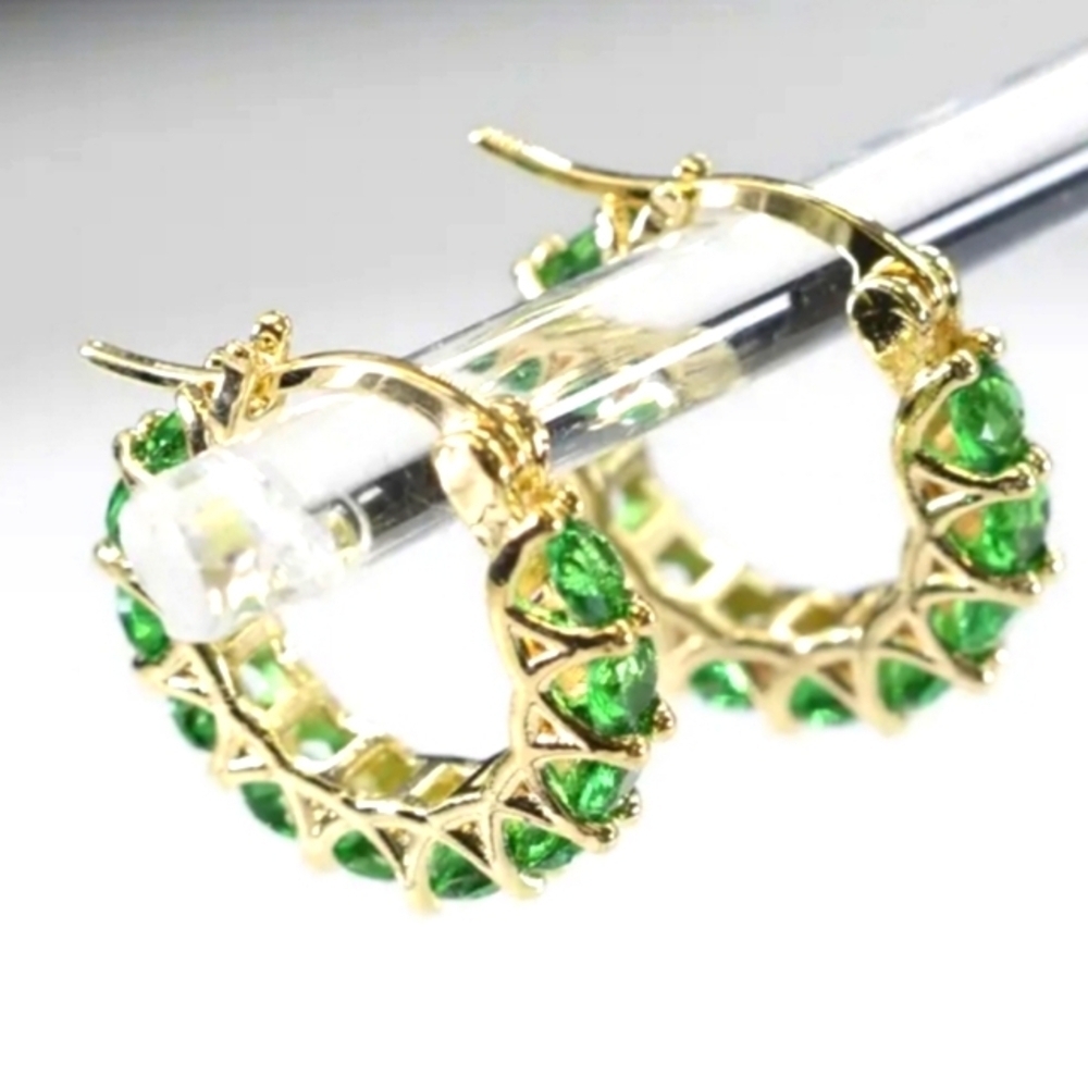 Gold and Green Filigree Hoop Earrings